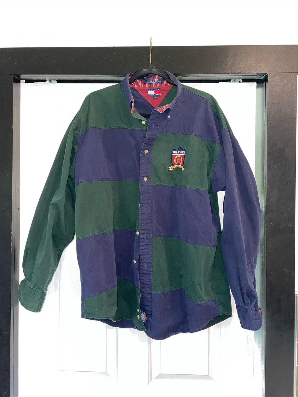 Vintage Tommy Hilfiger Men’s Colorblock Button-Down Shirt - Navy & Forest Green